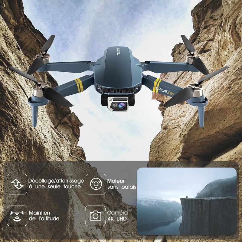 Drone Avec Camera 4K HD Pour Débutants - Portée 800 Mètres, 60+ Min De Vol, Moteur Brushless, Auto Hover, Auto Follow, Wifi FPV, Pliable (3 Batteries)