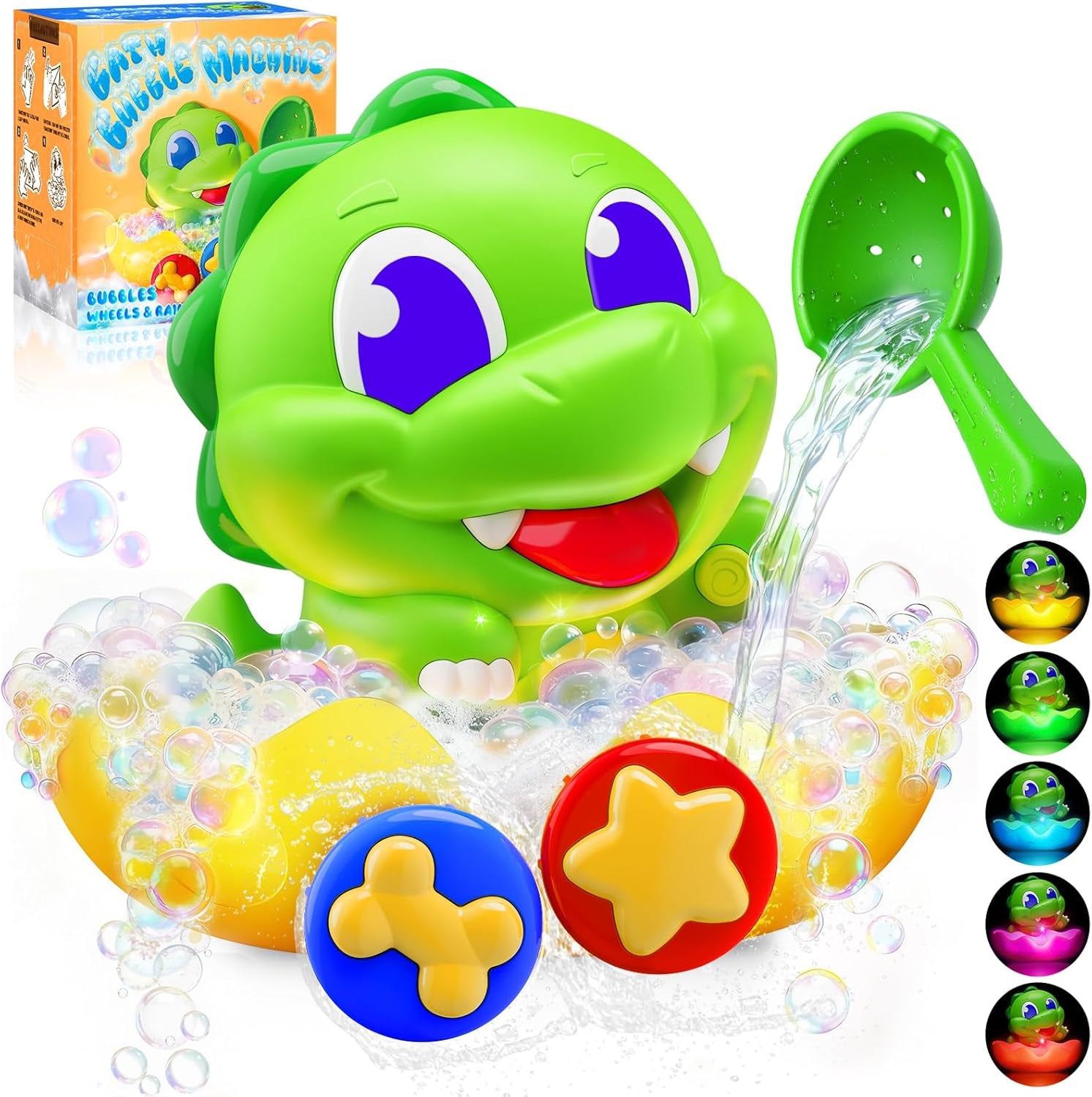 Jouets De Bain Bébé Dinosaure, Jeux De Bain Pour Bebe Enfant 1-5 Ans, Jouet De Bain Machine À Bulles Avec Lumineux & Cuillère, Jouets Sensoriels De Baignoire, Cadeau Pour 1 2 3 4 5 Ans Garcon Fille