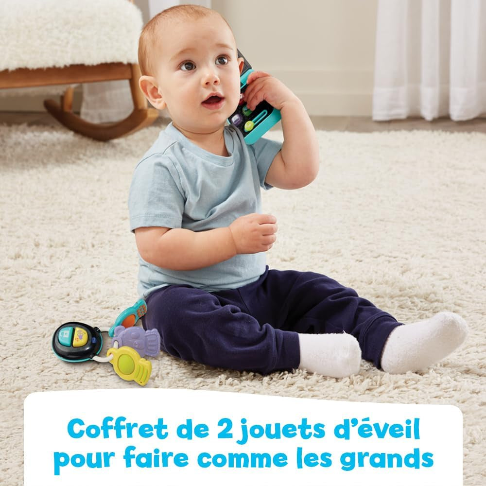 - Téléphone Et Clés Magi'Pop, Coffret Bébé Duo, Téléphone Flip Jouet Interactif Et Hochet Clefs Avec Bip Voiture Et Jouet De Dentition Ourson, Cadeau Bébé Dès 6 Mois - Contenu En Français