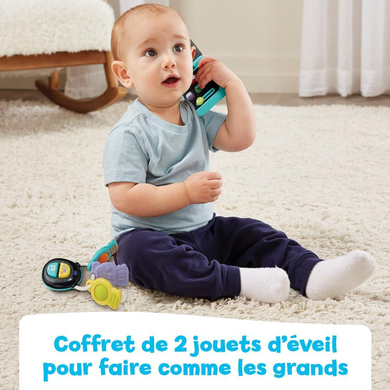 - Téléphone Et Clés Magi'Pop, Coffret Bébé Duo, Téléphone Flip Jouet Interactif Et Hochet Clefs Avec Bip Voiture Et Jouet De Dentition Ourson, Cadeau Bébé Dès 6 Mois - Contenu En Français