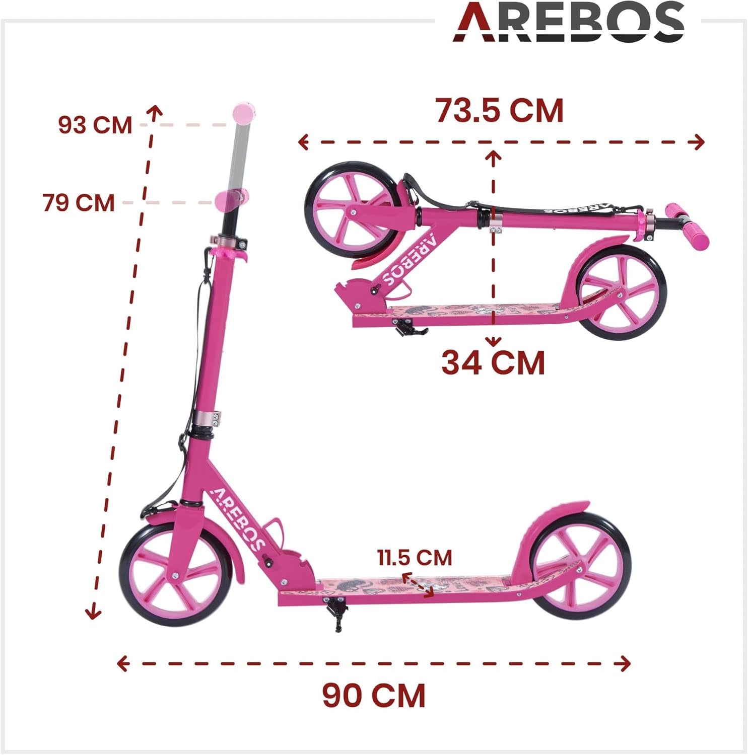 Trottinette De Ville | Hauteur Réglable | Pliable Avec Sangle | Roues XXL | Frein À Pédale | Pour Enfants Et Adultes | Charge Max. 100 Kg