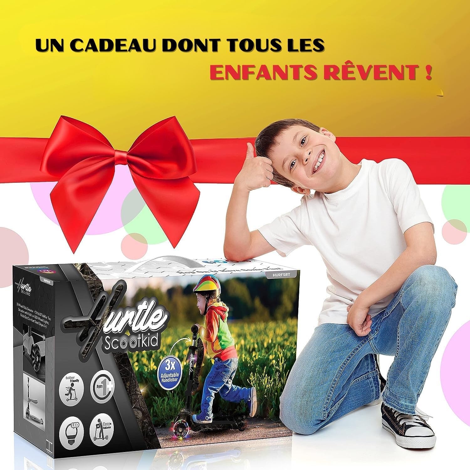 Trottinette Enfant, Trottinette 3 Roues, Patinette Enfant Pliable Avec Hauteur Ajustable, Plateau Antidérapant, LED Roues Lumineuses, Scooter Pour Fille/Garçon De 2 À 8 Ans