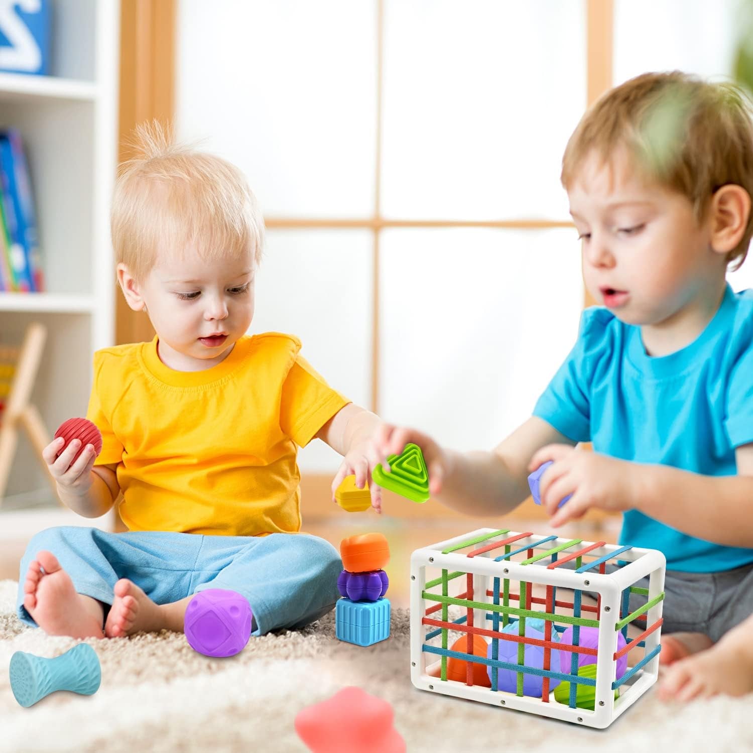 Jouet Bebe 1 2 Ans, Montessori Sensoriel Jeux Pour Bébé 12 18 Mois, Trieur De Formes Avec Boules Texturées Balles Sensorielles Cube D'Activité De Développement Jouet Enfant Fille Garcon Cadeau
