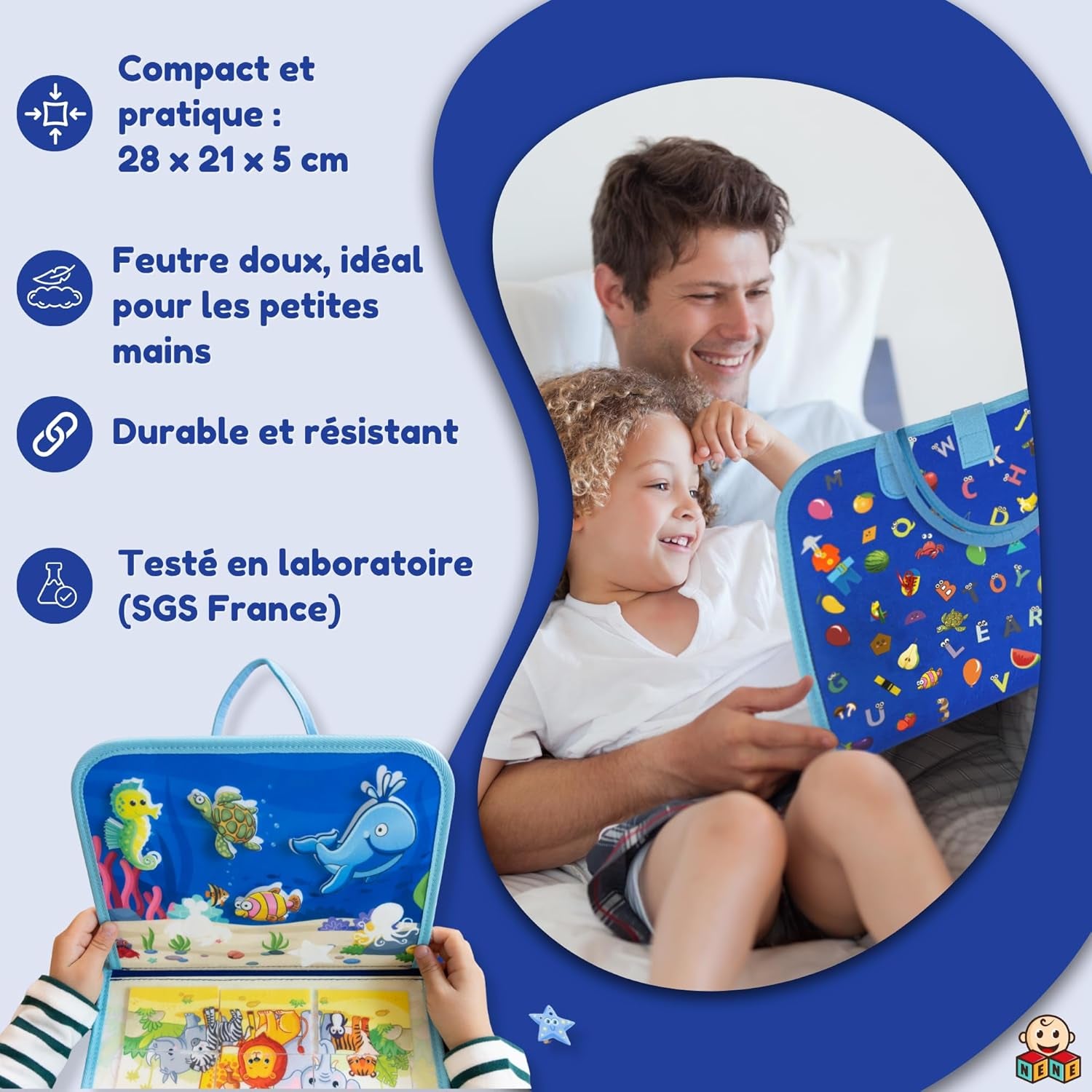 Nene Busy Board Montessori – Jouet Éducatif 2 À 6 Ans Garçon Fille – Planche D’Activités Sensorielle Sans Écran – Lettres, Chiffres, Formes, Couleurs – Motricité Fine – Idée Cadeau Enfant