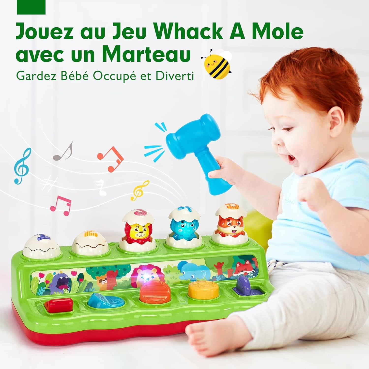 Jouet Pour Bébé 1 an Jouet Montessori Avec Musique Et Lumières Pour Enfant 1 2 3 4 Ans Fille Garçon, Jouet Enfant Pop-Up Animaux Avec Couleurs, Parfait Pour Les Cadeaux D'Anniversaire Noël