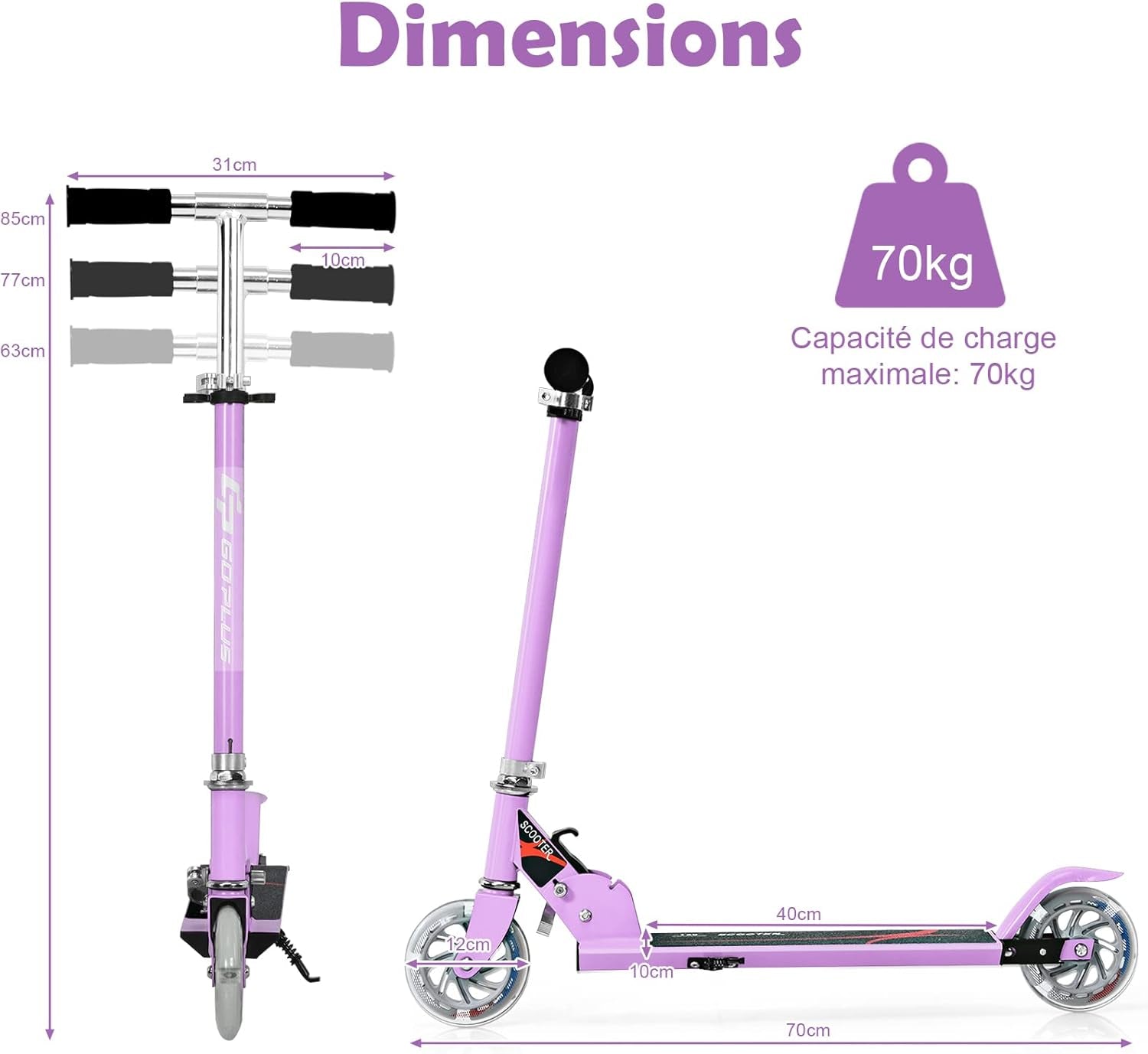 Trottinette Enfant 2 Roues Patinette Enfant Pliable Scooter Enfant Kick Avec LED Lumière Hauteur Réglable