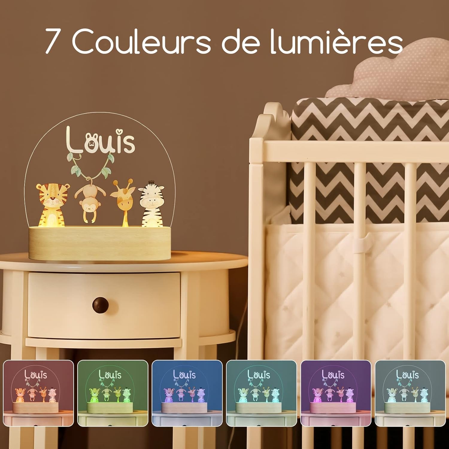 Veilleuse Bébé Personnalisé Avec Prénom Date - Cadeau Naissance Garcon Et Fille Original - Idee Cadeau De Nouveau Né & Bapteme - Cadeaux Bebe Naissance - Deco Chambre Bebe/Enfant - Lampe Bebe