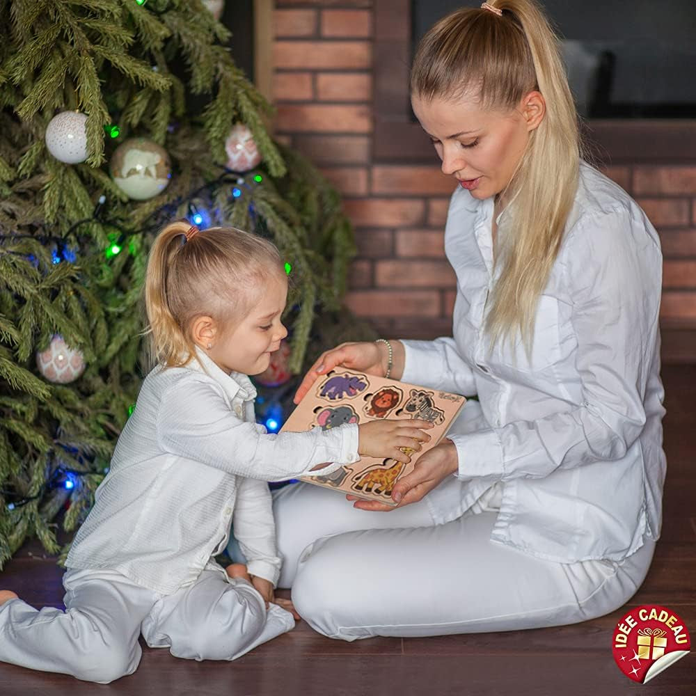 Jouet Enfant 1, 2 Et 3 Ans – Jeu Éducatif Idéal Pour Cadeau De Noël Ou Anniversaire – Puzzle En Bois Pour Bébé Garçon Ou Fille – Jeux Montessori Avec Puzzles Animaux De La Jungle