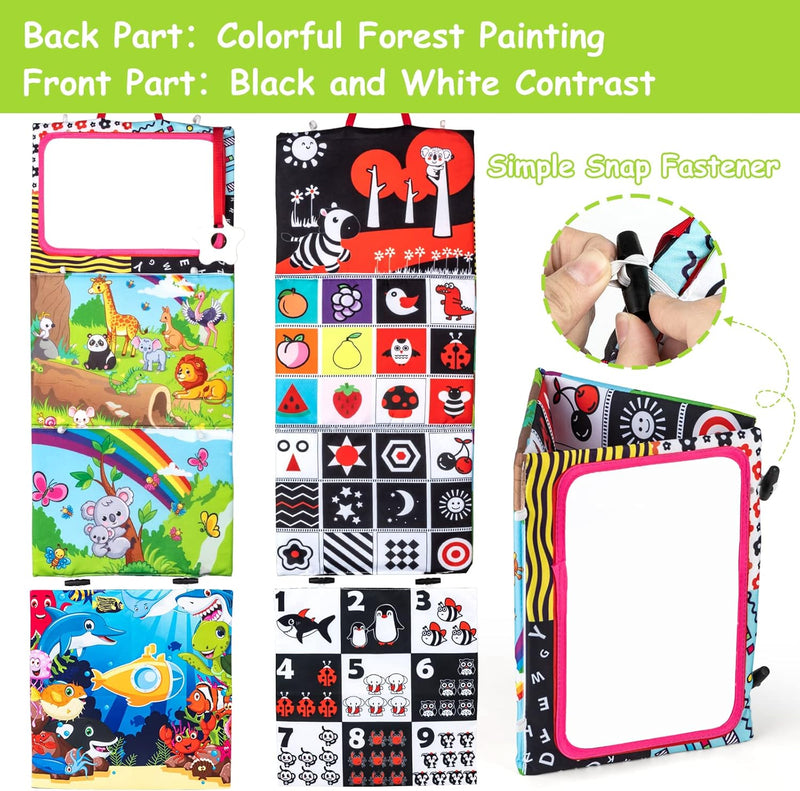 Auney Jouet Bebe 0 À 3 À 6 À 9 Mois, Miroir Jouets Sensoriels À Contraste Élevé Pour Bébés Avec Livre En Tissu Froissé Et Anneau, Jeux Montessori Bebe 0-6 Mois À 1 an À 18 Mois