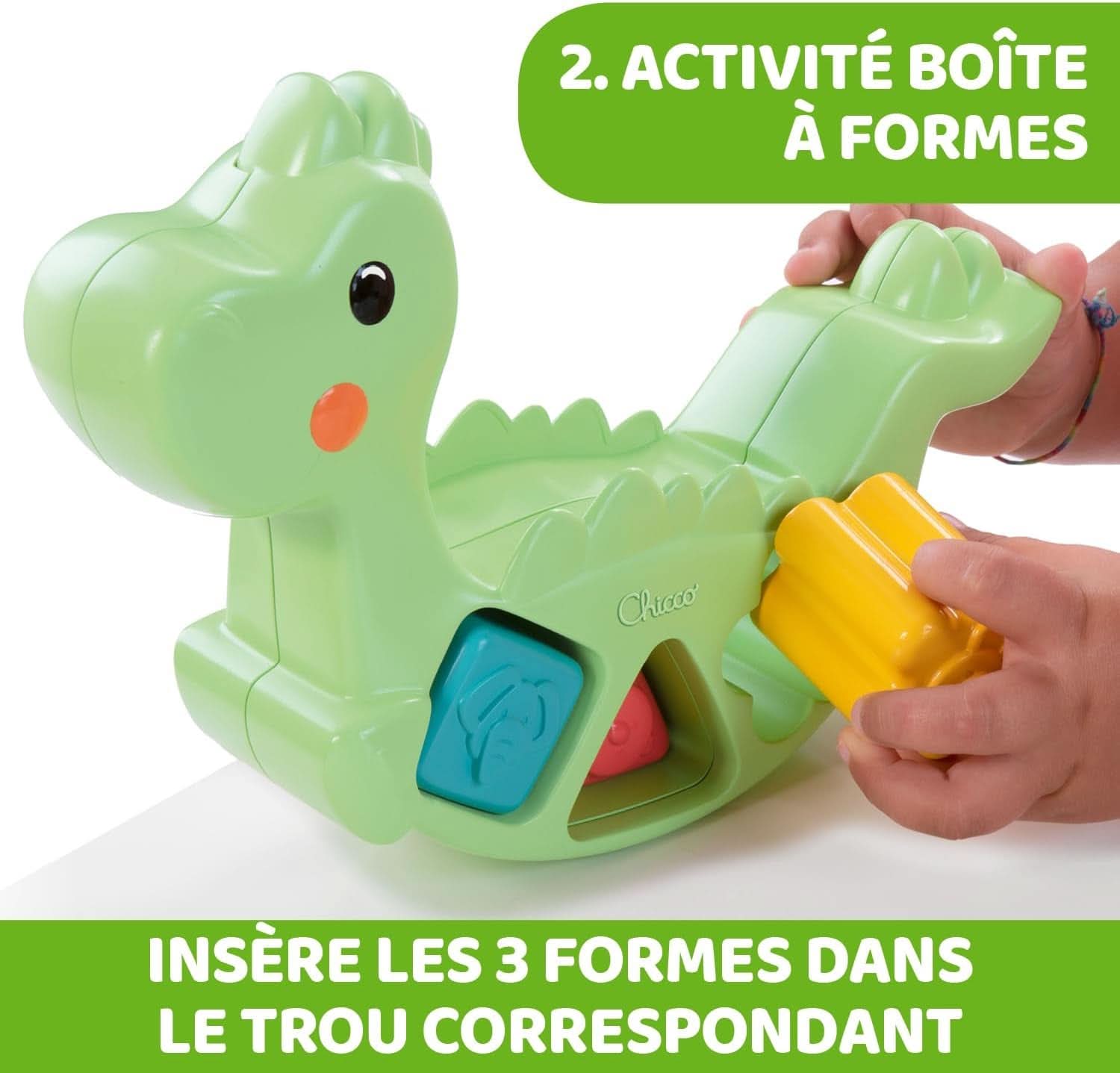 Lino Le Dino 2 En 1 ECO +, Jeu D'Équilibre Et De Tri, Dinosaure Avec 6 Cylindres, 3 Formes Et 3 Activités, Fabriqué En Italie À Partir De Plastique Recyclé, Jouet Éducatif De 1 À 4 Ans