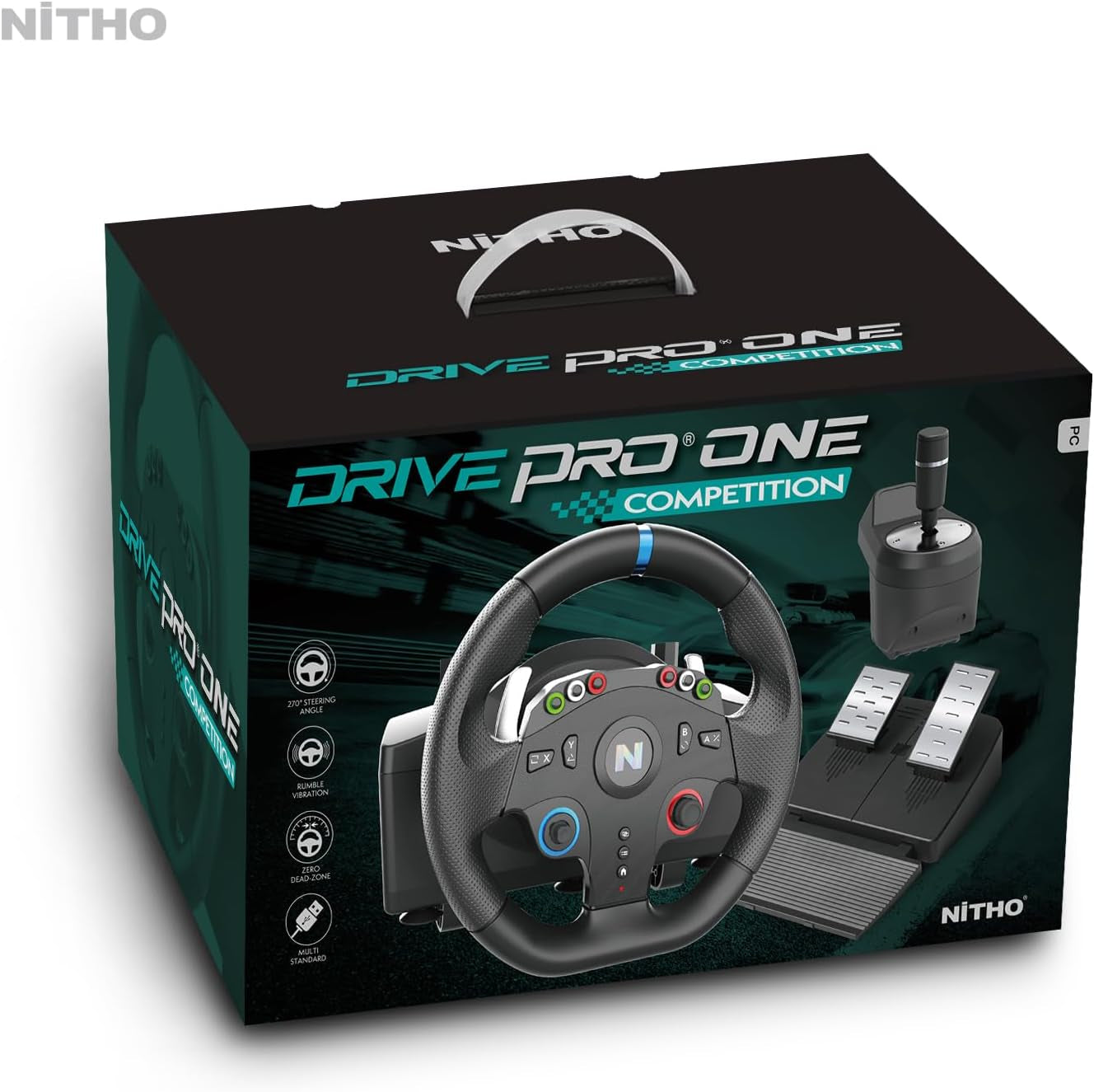 Drive Pro ONE Competition Volant De Compétition Avec Levier De Vitesses Et Pédales, Volant De Course À 270 Degrés Et Zone Morte Zéro, Simulateur De Conduite Uniquement Pour Windows PC