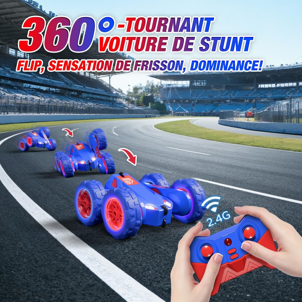 Voiture Télécommandée USB Chargement Direct Avec Led,2.4Ghz 360° Rotation Monster Truck Tout Terrain,Rc Voiture Radiocommandée Cadeau Jouet Enfants 3-12 Ans Garçon Fille