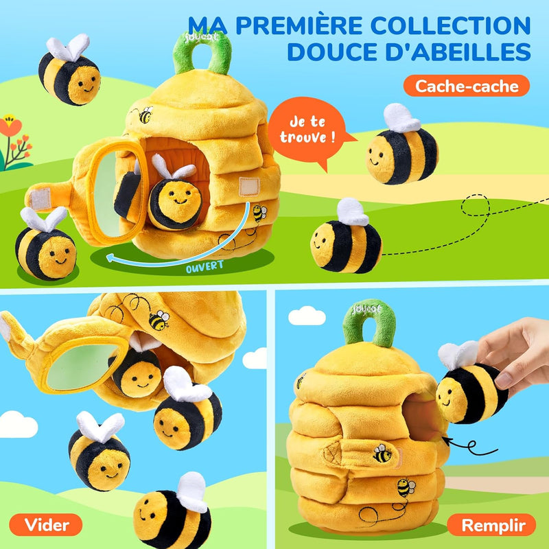 Jouet Bebe 6 Mois, Ruche En Peluche Avec 5 Abeilles, Jeux Montessori Avec Hochets, Miroirs Jouet Sensoriel Bébé, Cadeau Bebe Enfant 3 6 9 Mois Garçon Fille