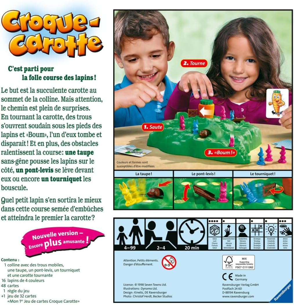 - Croque Carotte - Jeu De Société - Enfants Et Parents - Jeu De Parcours Rigolo - Inclus Jeu De Cartes Exclusif - De 2 À 4 Joueurs À Partir De 4 Ans - Mixte - 20948 - Version Française