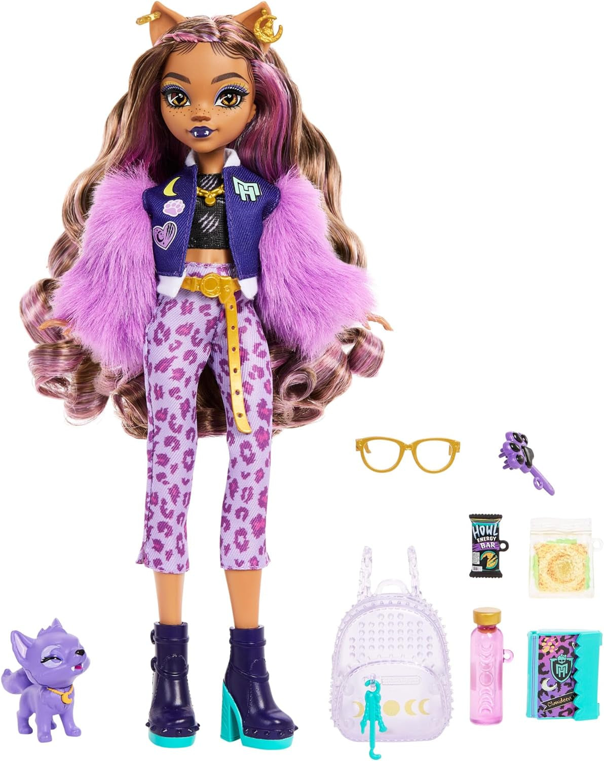 Poupée Articulée Loup-Garou Clawdeen Wolf En Tenue Tendance, Avec Chien Crescent, Accessoires Inclus, Jouet Enfant, a Partir De 4 Ans, HRP65
