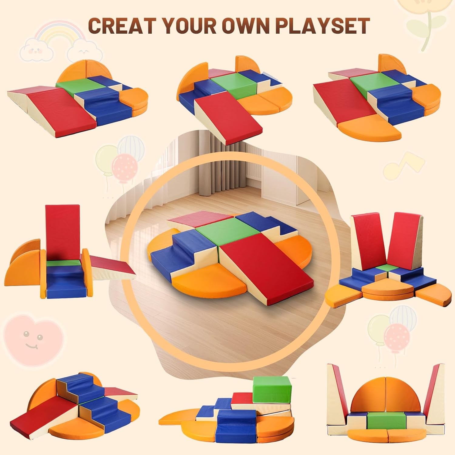 Parcours Motricité Bébé 9 Pièces: Module Motricité Enfant Cuir PU Blocs Mousse Éducatifs - Jouets Descalade Bébé Structure D'Escalade Antidérapante Ensemble D'Échelle Double