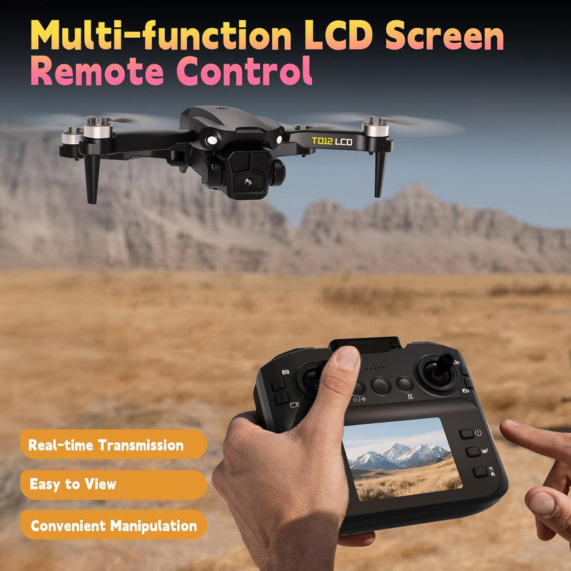TD12LCD Drone Avec Caméra, Transmission Par Écran LCD, Moteur Sans Balais, Positionnement Par Flux Optique, Quadricoptère RC Pliable Pour Débutants Adultes, Moins De 249G