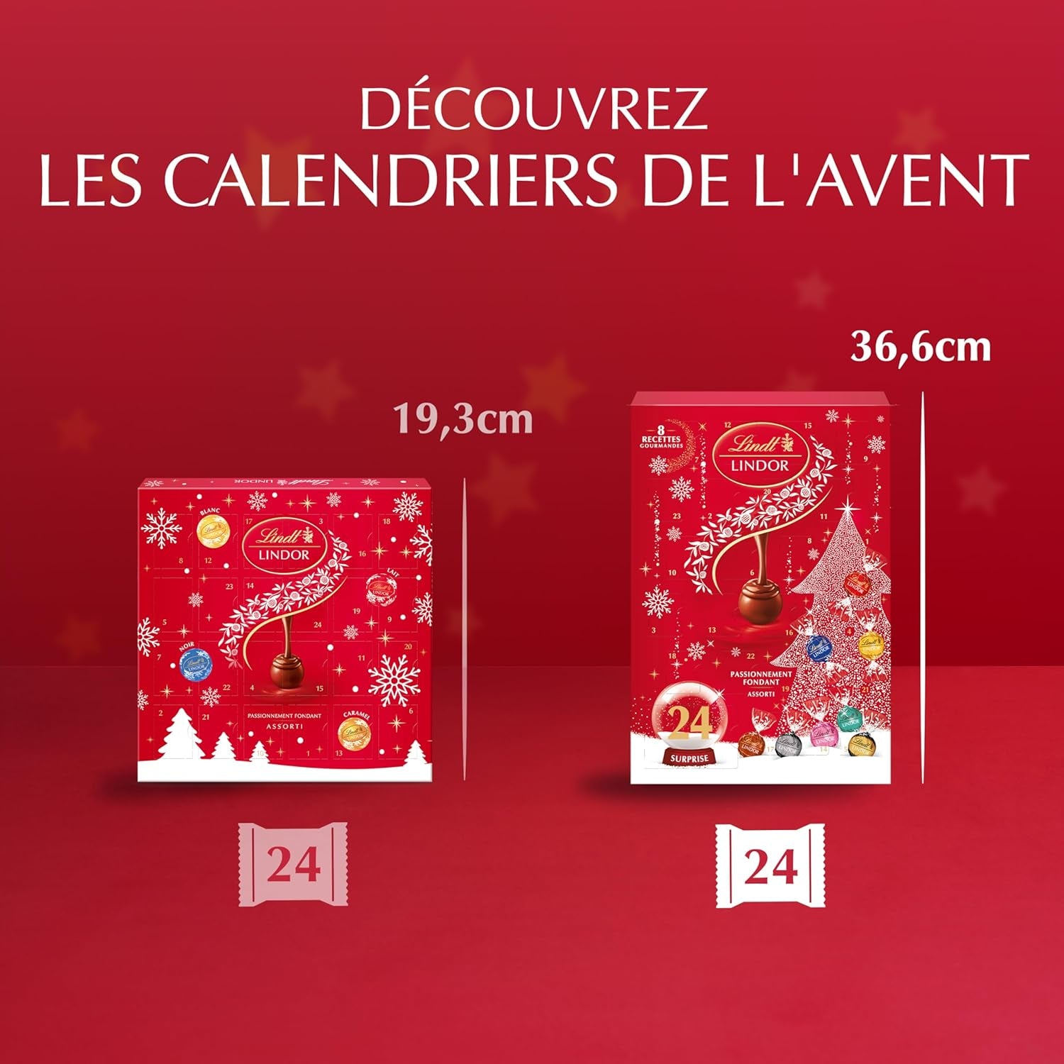 - Calendrier De L'Avent LINDOR - Assortiment De Chocolats Au Lait,Noir 45%, Noir 60%, Noir 70%, Blanc, Coco, Noisettes - Idéal Pour Noël, 312G