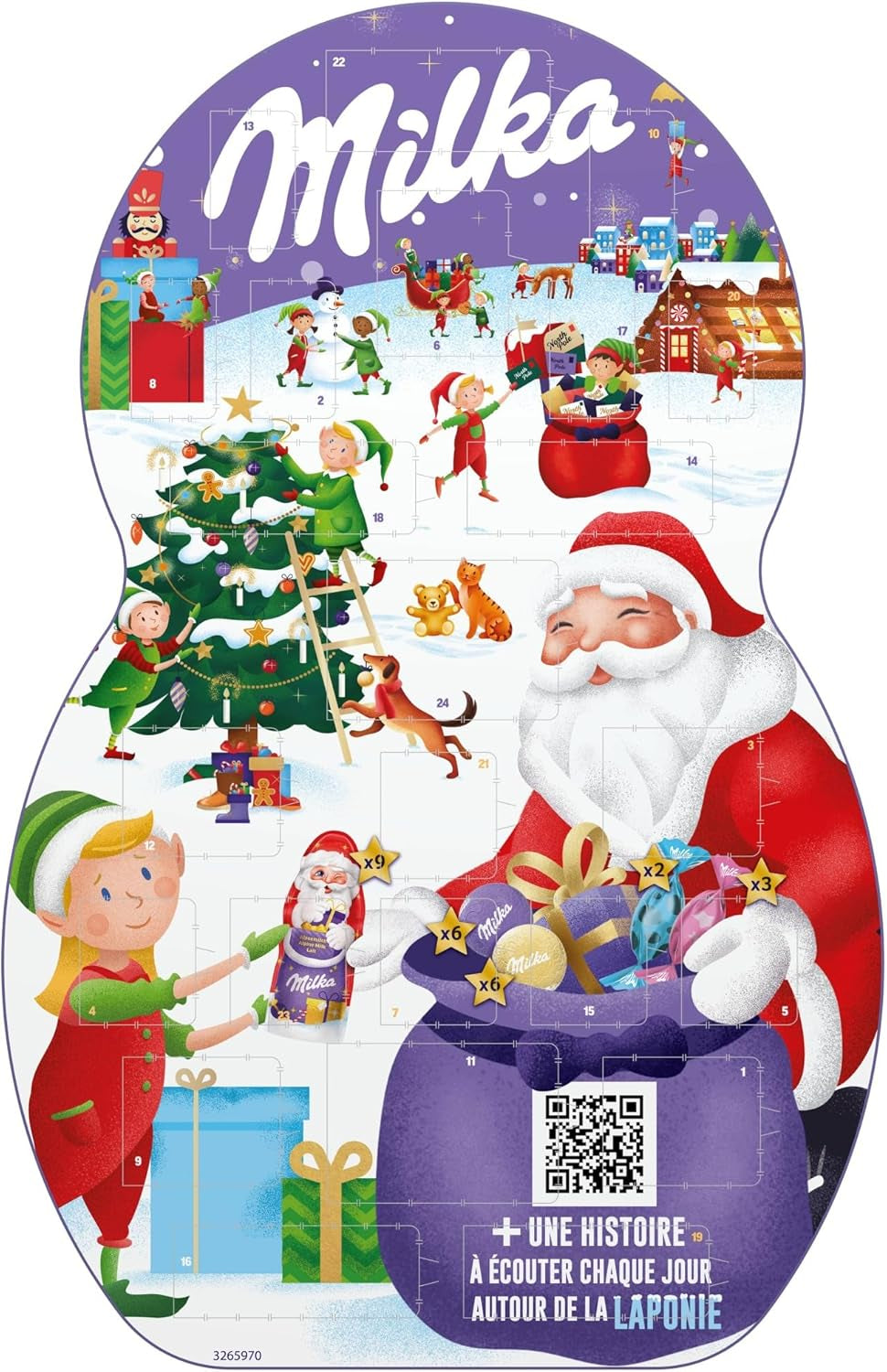 - 1 Calendrier De L'Avent Père Noël  - Assortiment De Chocolat Au Lait Du Pays Alpin, Chocolat Blanc Et Chocolat Au Lait Fourré - 1 Calendrier De 26 Chocolats Soit 213 G