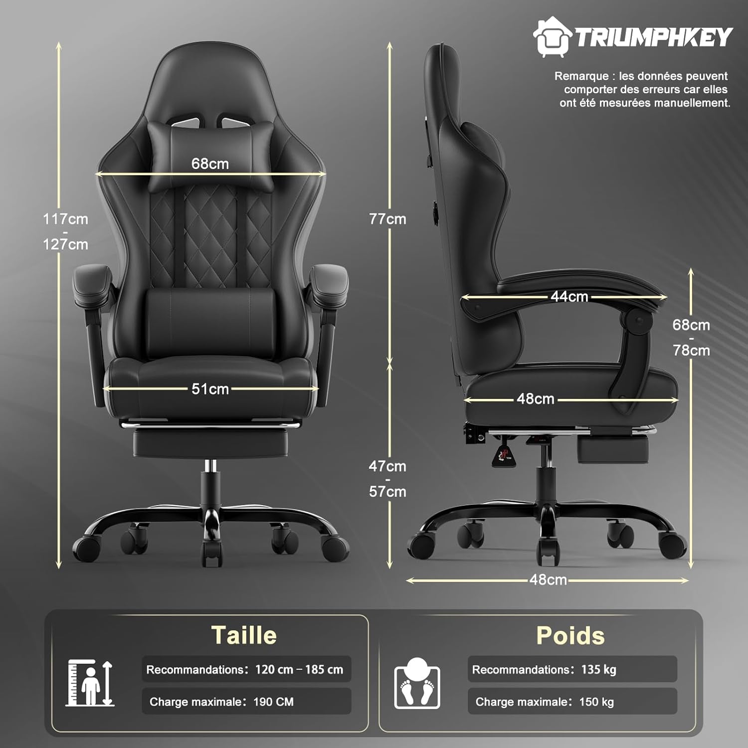 Chaise De Jeu Ergonomique Avec Massage Lombaire, Fauteuil Gaming, Repose-Pieds Rétractable, Dossier Réglable, Confort Quotidien, Gaming Et Bureau, Noir