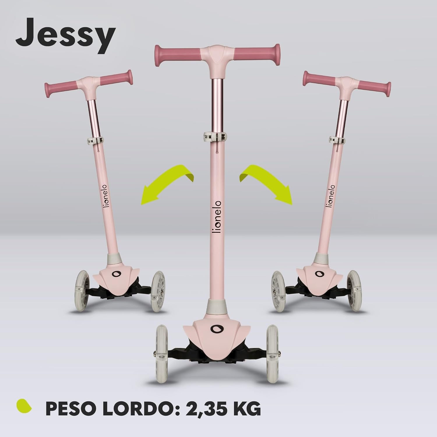 Jessy Trottinette D'Équilibre Pour Enfants De 3 Ans À 50 Kg, Trottinette Trois Roues Légère Avec Réglage En Hauteur, Roues LED, Plateforme Antidérapante, Hauteur Scooter (Pink)