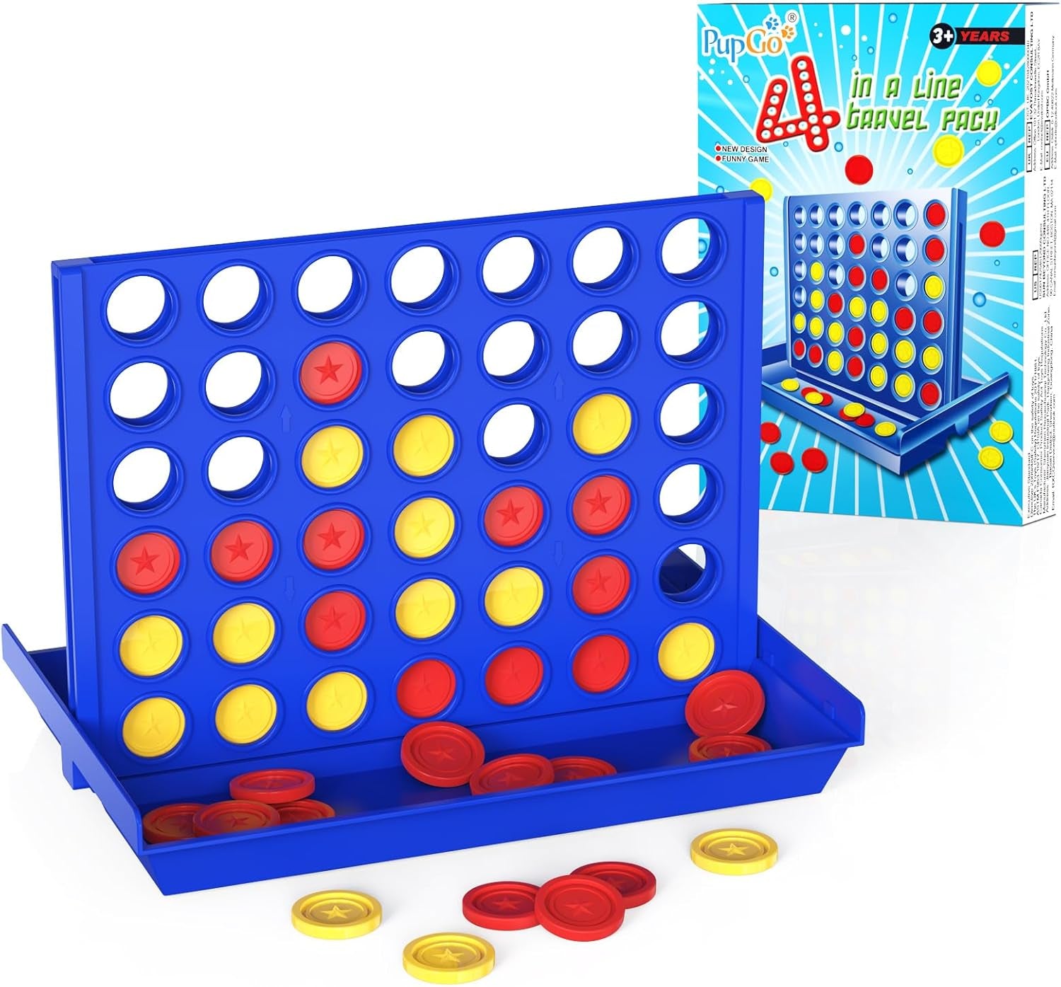 Pup Go Jeux De Société 4 En Ligne Pour Enfants De 3+ Ans, Jeu De Voyage Parfait, Idéal Pour Voiture & Avion. Jeu De Stratégie Éducatif Portable Pour 2 Joueurs, Design Pliable Avec 6 Jetons De Rechange