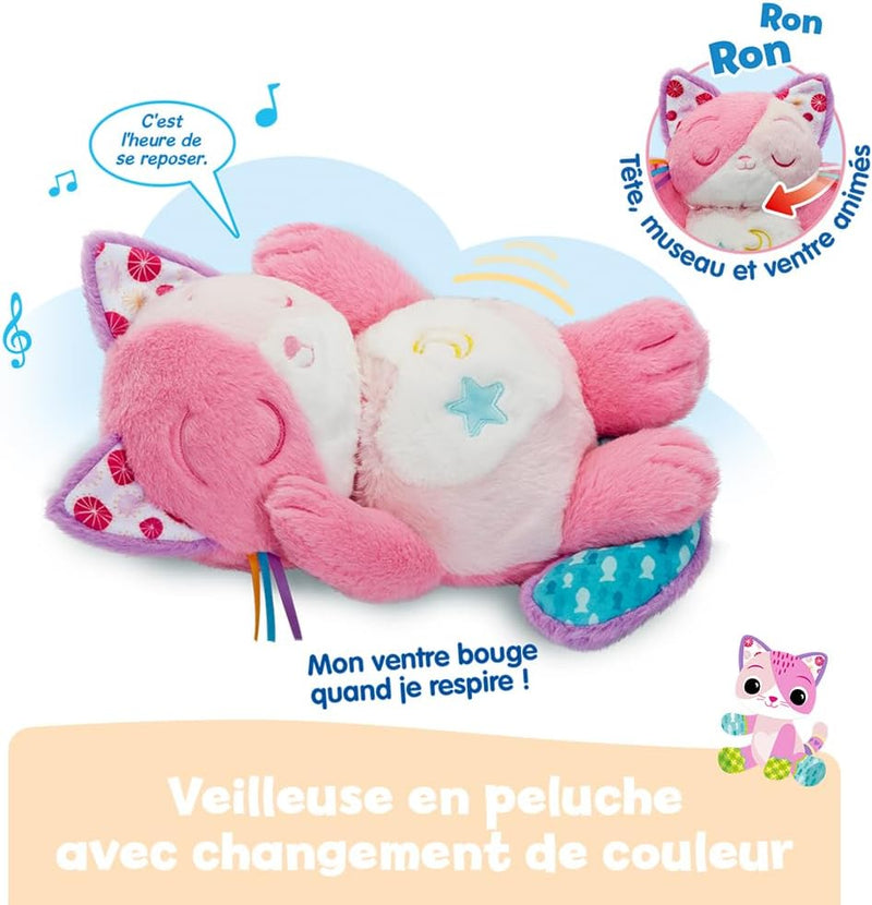 - Mon Chaton Douce Nuit Rose - Peluche Qui Respire Et Ronronne, Veilleuse Bébé Musicale Et Lumineuse - Peluche Respirante - Doudou Bruits Blancs Bébé - Cadeau Nouveau-Né - Contenu En Français