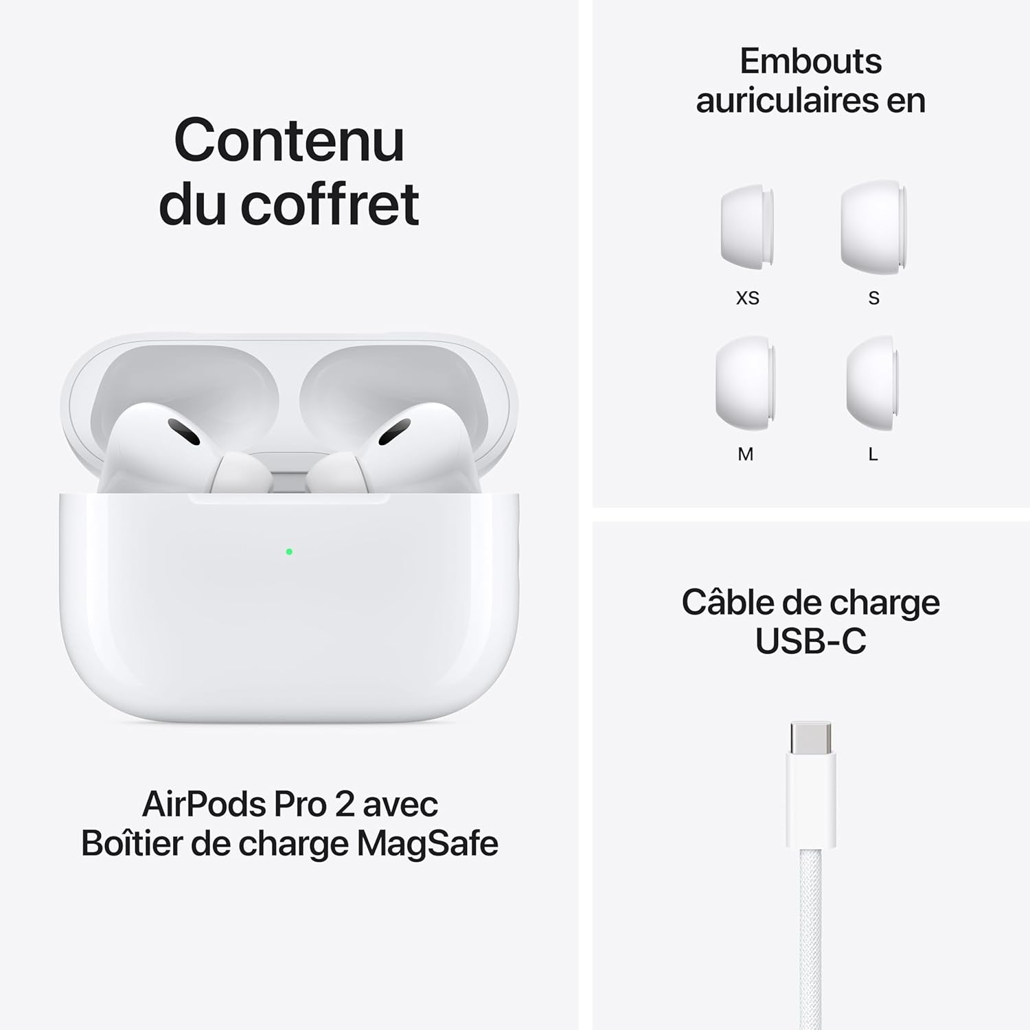 Airpods Pro 2 Écouteurs Sans Fil, Casques Et Écouteurs Bluetooth, Réduction Active Du Bruit, Appareil Auditif, Mode Transparence, Audio Spatial Personnalisé, Son Haute-Fidélité, Recharge USB-C