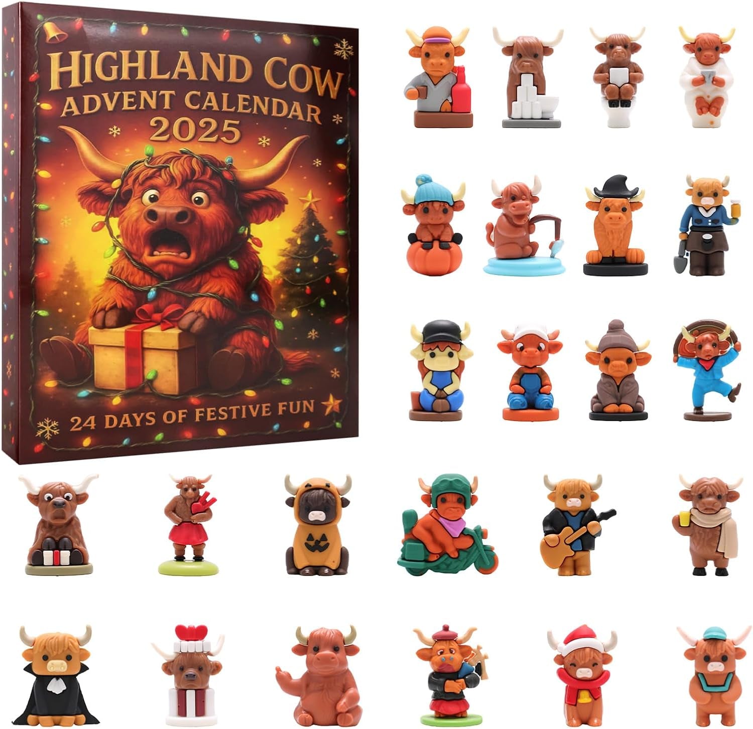 Calendrier De L'Avent 3D Highland Cow 2025 - Compte À Rebours De Noël De 24 Jours Avec De Jolies Vaches Highlands - Cadeau Original Et Décoration D'Hiver