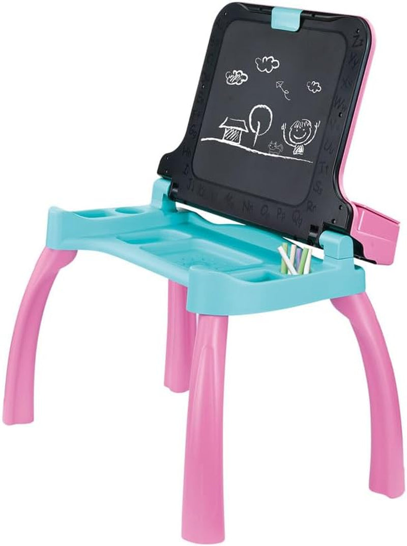 - Magi Bureau Interactif Et Musical 6 En 1 - Bureau Enfant Rose Avec Tabouret - Table De Jeux Éducative, Chevalet À Dessin Et Tableau Noir À Craie - Cadeau Enfant Dès 3 Ans - Contenu En Français