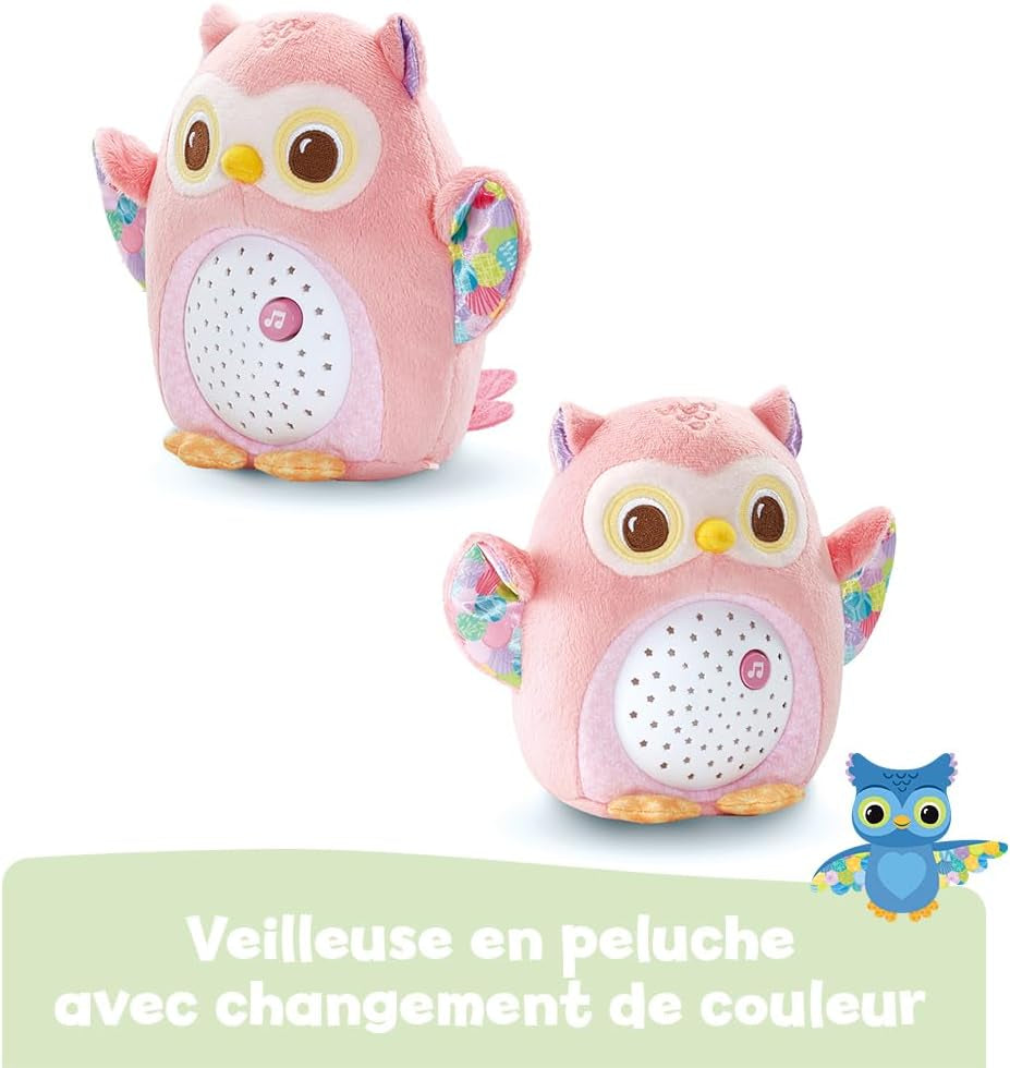 - Ma Veilleuse Lumi Chouette Rose, Peluche Apaisante, Veilleuse Musicale Et Lumineuse, Musique Douce, Berceuses, Bruits Blancs Et Sons De La Nature, Cadeau De Naissance - Contenu En Français