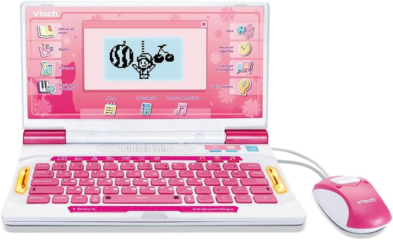 - Genius XL Ordi Éducatif Bilingue Rose - Ordinateur Enfant Avec Écran LCD, Clavier AZERTY, Souris Et 164 Jeux Éducatifs - Du CP Au CM2 - Cadeau Enfant Dès 6 Ans - Contenu En Français Et Anglais