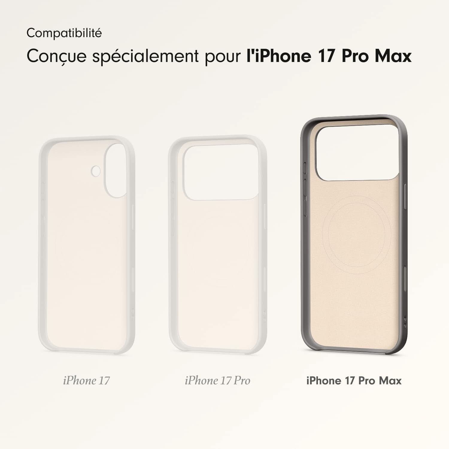 Coque Avec Béquille Pour Iphone 17 Pro Max Équipée Magsafe Avec Commande De L'Appareil Photo, Support Intégré Et Dragonne, Fini Mat Et Doublure En Tissu Microfibre - Gris Granite