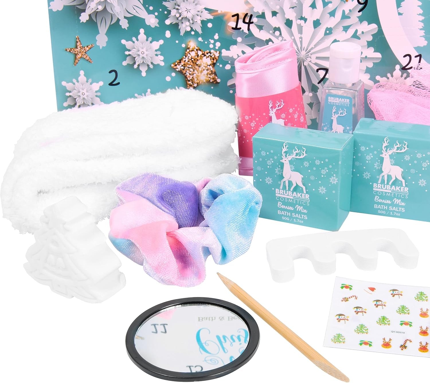 Cosmetics - Calendrier De L'Avent/Noël - Contient 24 Produits De Bain & Beauté - Coffret XXL De Bien-Être - Idée Cadeau Femme & Fille - Bleu Menthe