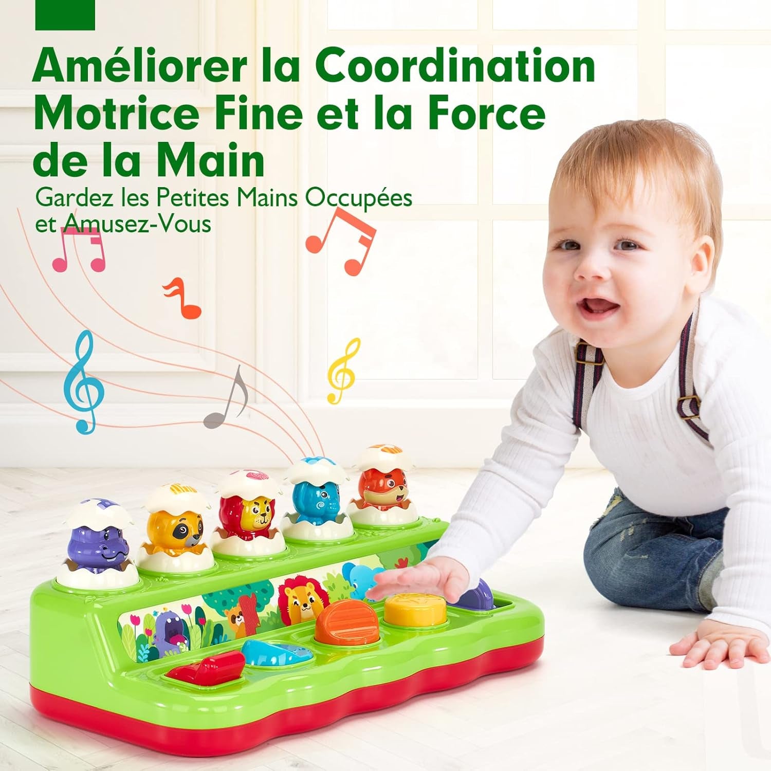 Jouet Pour Bébé 1 an Jouet Montessori Avec Musique Et Lumières Pour Enfant 1 2 3 4 Ans Fille Garçon, Jouet Enfant Pop-Up Animaux Avec Couleurs, Parfait Pour Les Cadeaux D'Anniversaire Noël