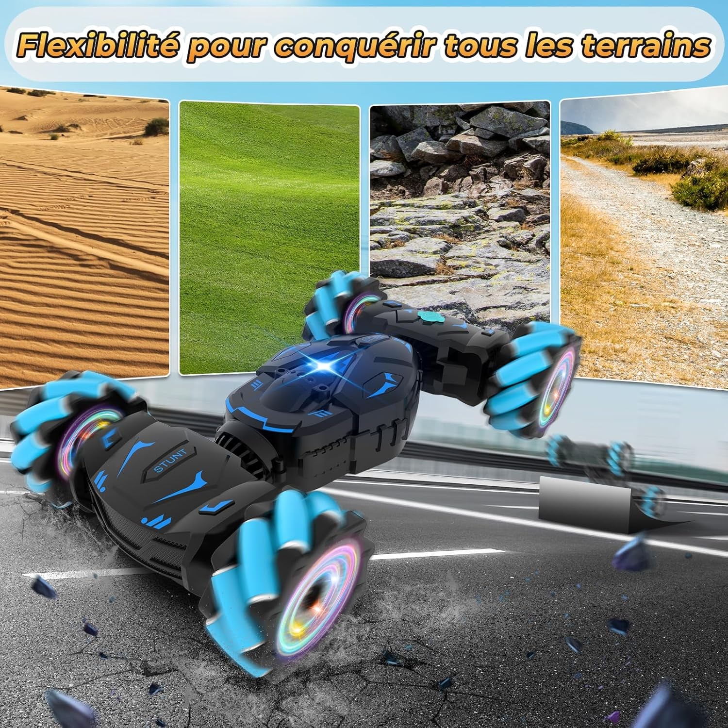 Voiture Télécommandée Tout Terrain Avec La Main, Avec Lumière Et Spray, Jouet RC Car Drift 4WD 2,4 Ghz Rotation À 360° Cadeau Voiture Telecommandé Enfant Filles Garçons Enfants De 6 8 9 10 Ans