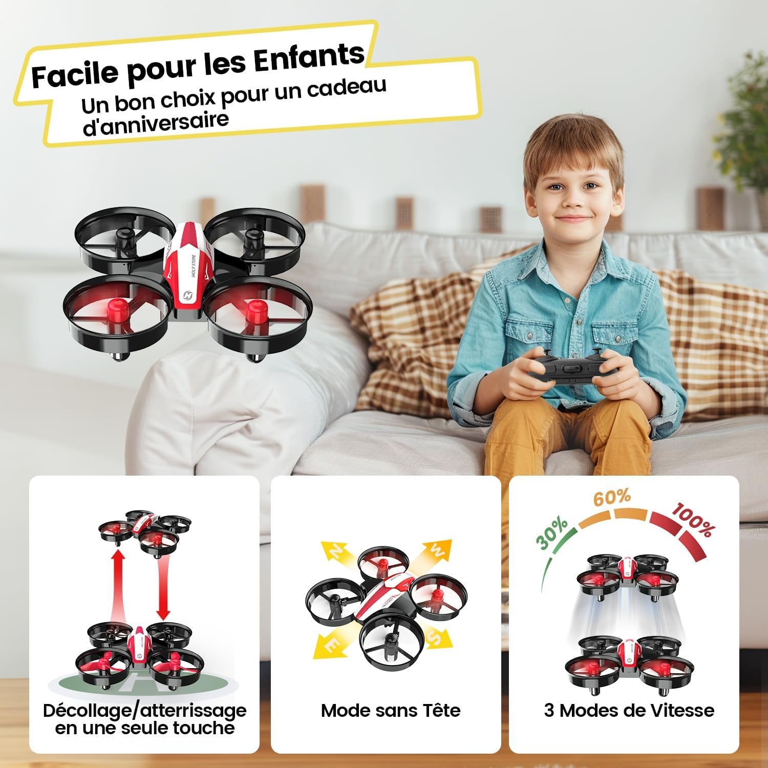 HS210 Mini Drone Quadricoptère Pour Enfants Et Débutants Avec Vol Automatique, Flips 3D, Mode Sans Tête Et Piles Supplémentaires, Pour Garçons Et Filles, Rouge