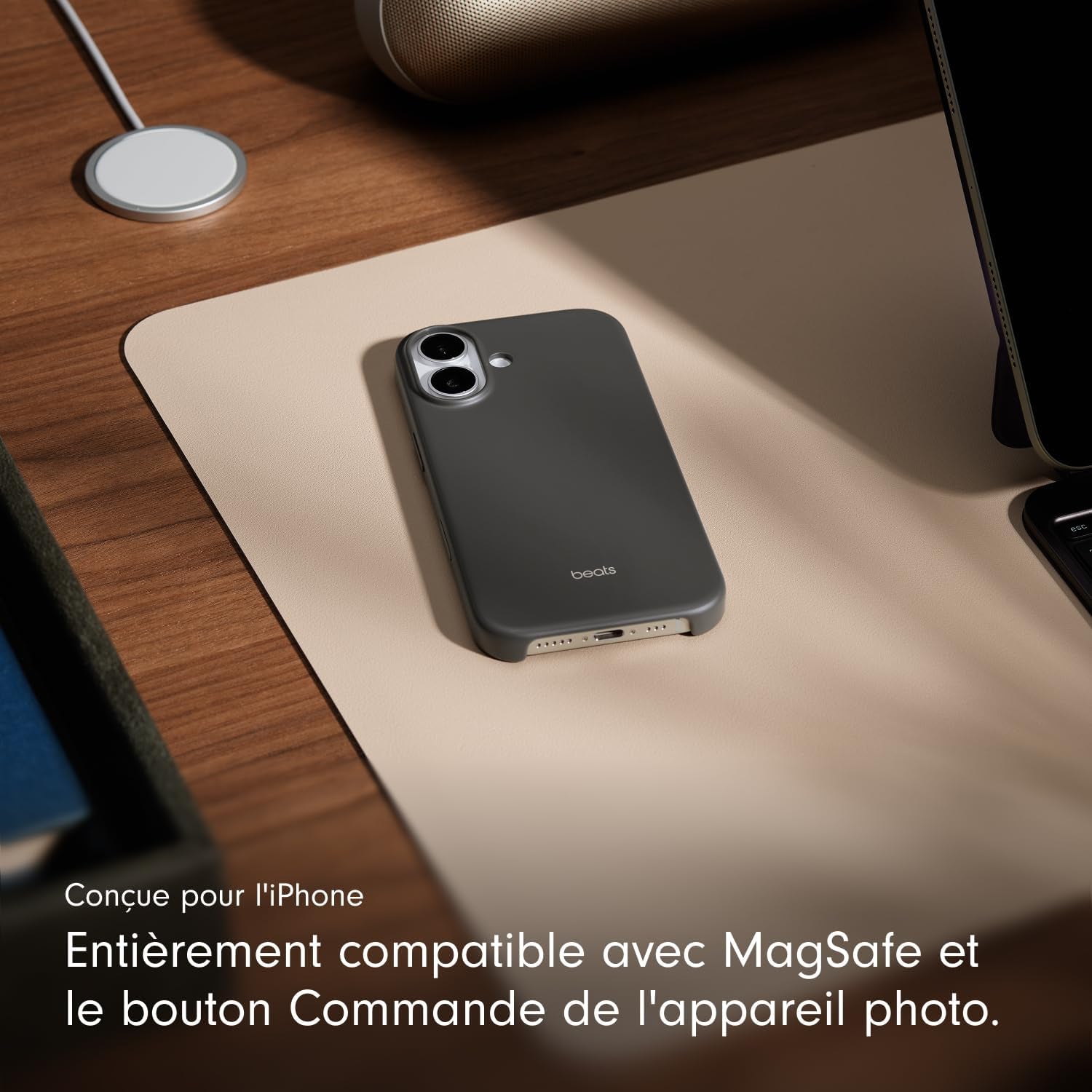 Coque Pour Iphone 17 Équipée Magsafe Avec Commande De L'Appareil Photo, Fini Mat, Doublure En Tissu Microfibre - Gris Granite