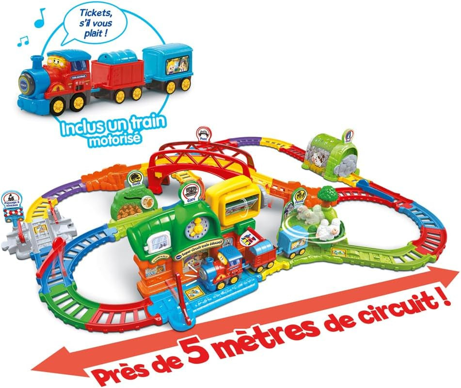 - Tut Tut Bolides Super Circuit Train Éducatif - Circuit Voiture Enfant Électronique Avec Adam Train Marchand, 6 Zones Magiques - Cadeau Garçon Et Fille De 1 an À 5 Ans - Contenu En Français