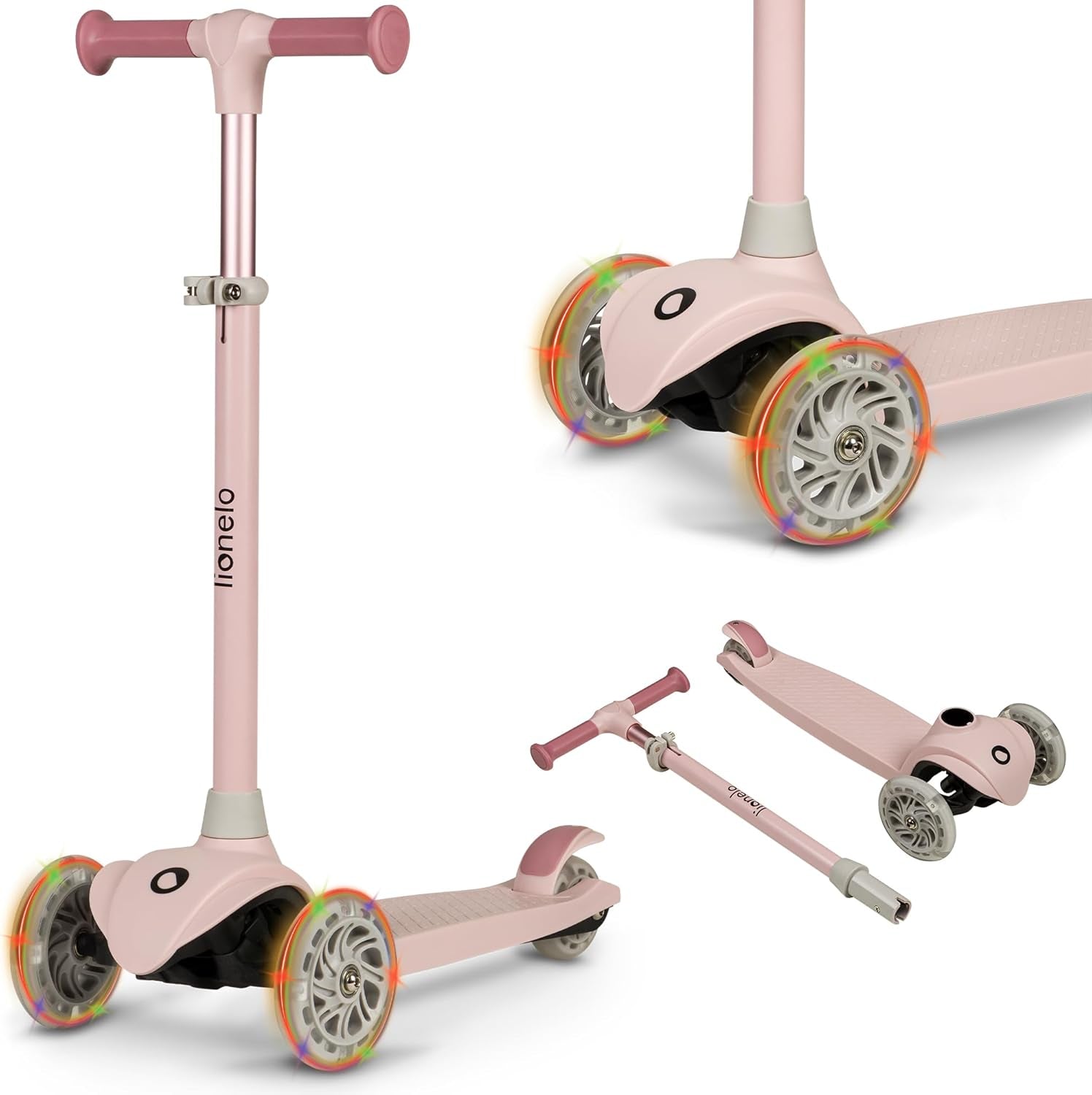 Jessy Trottinette D'Équilibre Pour Enfants De 3 Ans À 50 Kg, Trottinette Trois Roues Légère Avec Réglage En Hauteur, Roues LED, Plateforme Antidérapante, Hauteur Scooter (Pink)