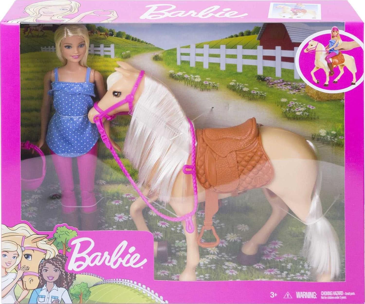 Et Son Cheval, Poupée Blonde En Tenue D'Équitation Avec Genoux Articulés, Jouet Pour Enfant, FXH13