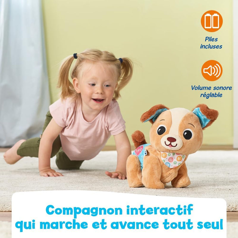 - Toutou 1,2,3 Suis-Moi - Peluche Interactive Câlin, Chien Qui Marche Et Aboie - Éveil Bébé Sensoriel - Jouet Musical - Cadeau Bébé Dès 9 Mois - Contenu En Français