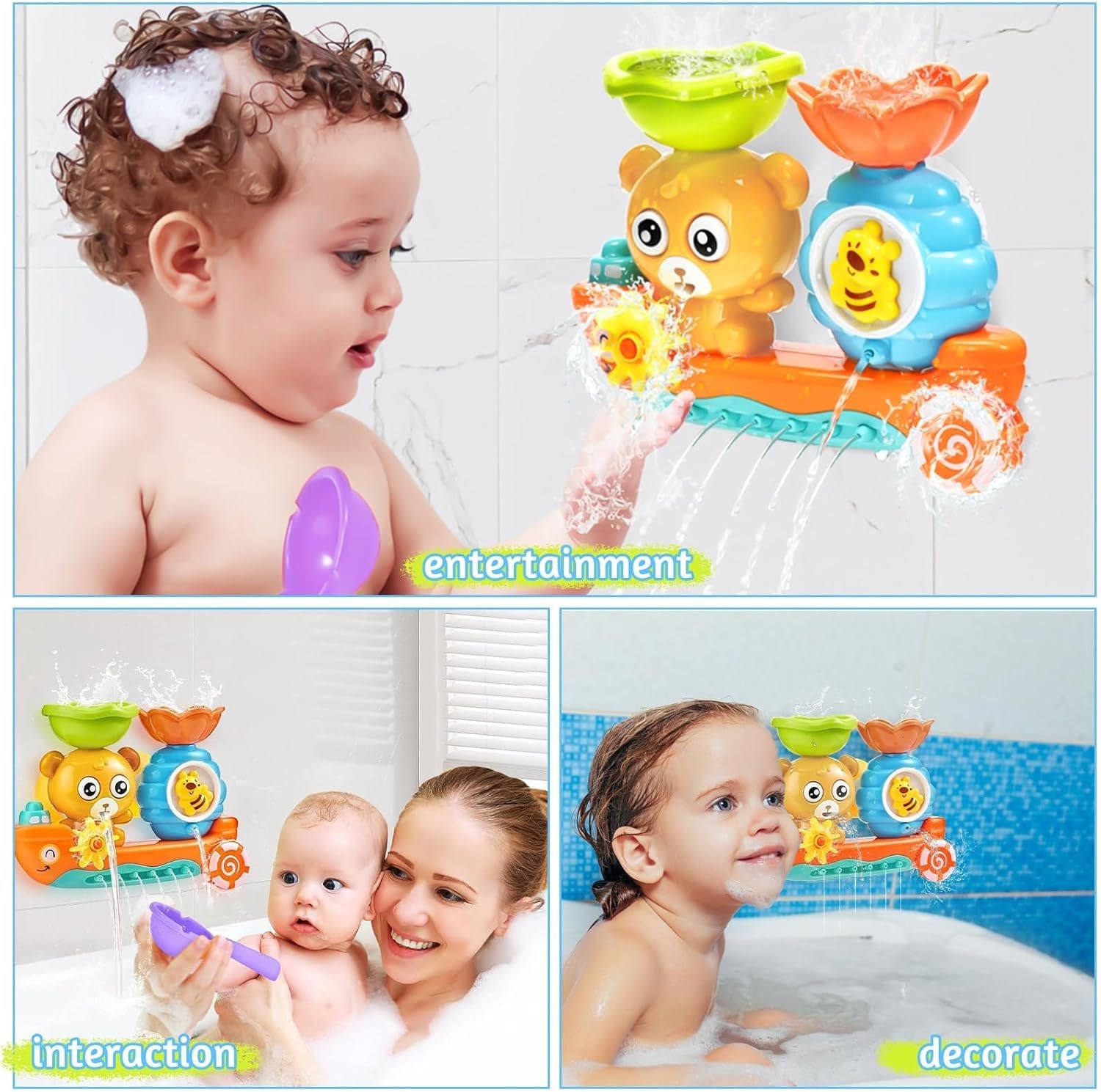 Jouets De Bain Bébé, Jeux De Bain Pour Bebe Enfant 1 2 3 4 Ans, Jouet Bain Bebe 1 An, Jouet De Bain Cascade Interactif Avec Cuillère À Eau, Cadeaux Pour Garçons Fille