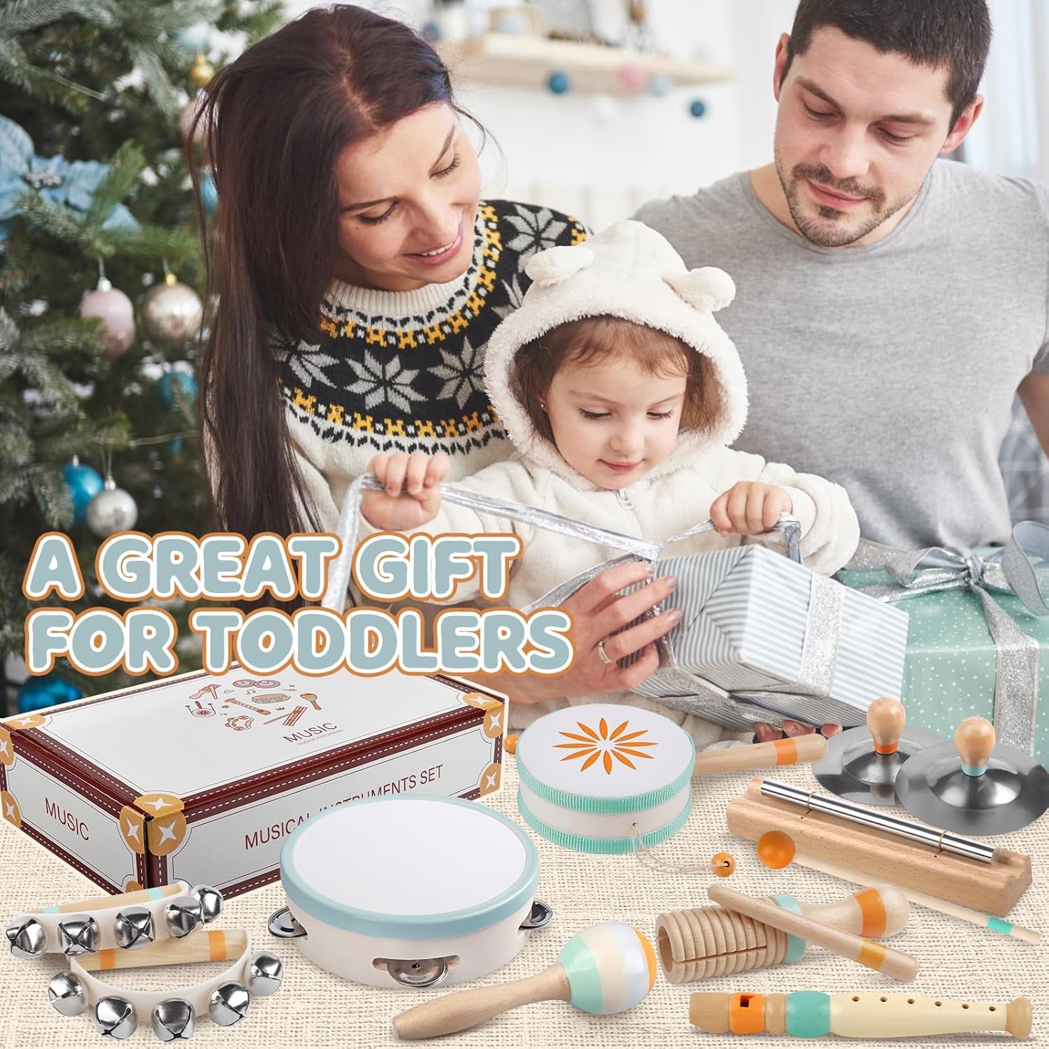 Instruments De Musique Pour Bébés – Jouets Musicaux Montessori Pour Enfants, Ensemble D'Instruments À Percussion En Bois, Jouets Musicaux Aux Couleurs Neutres, Cadeaux Pour Les Tout-Petits (8 in 1)