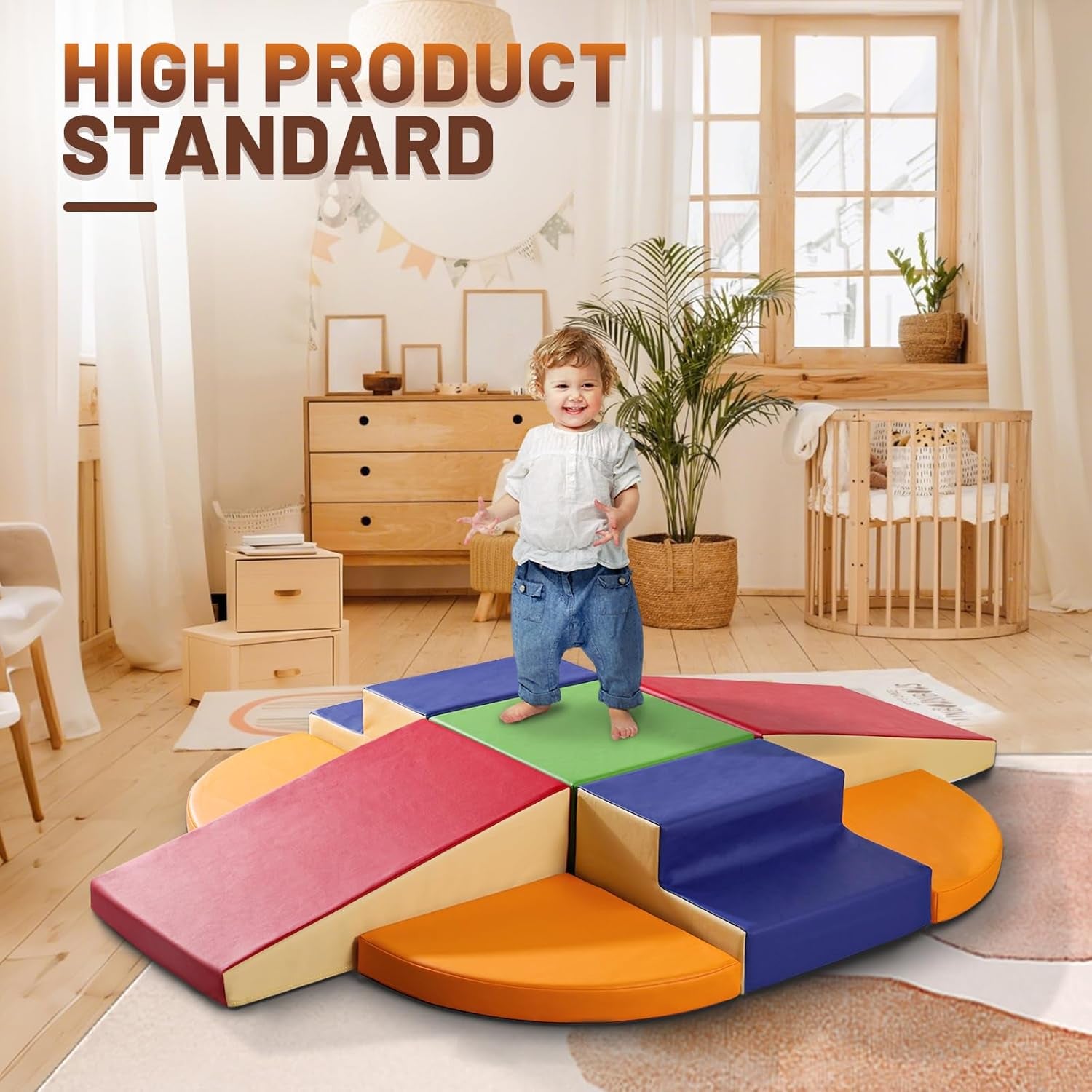 Parcours Motricité Bébé 9 Pièces: Module Motricité Enfant Cuir PU Blocs Mousse Éducatifs - Jouets Descalade Bébé Structure D'Escalade Antidérapante Ensemble D'Échelle Double
