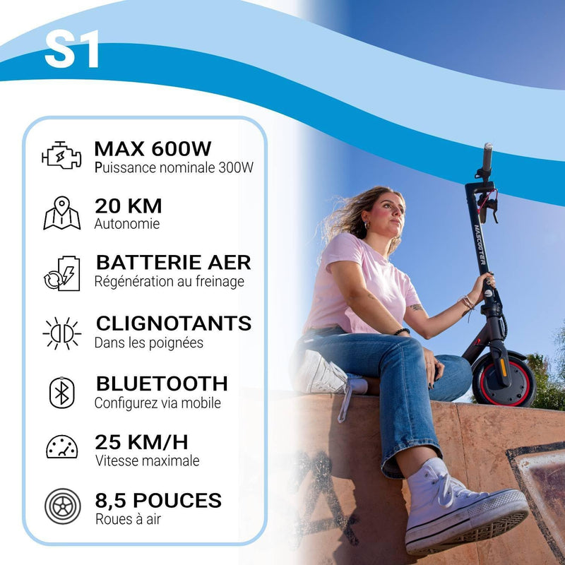 Trottinette Èlectrique Adulte - 300W-600W Max, Autonomie 20Km - Clignotants Et Régénération De Batterie Au Freinage – Roues 8.5