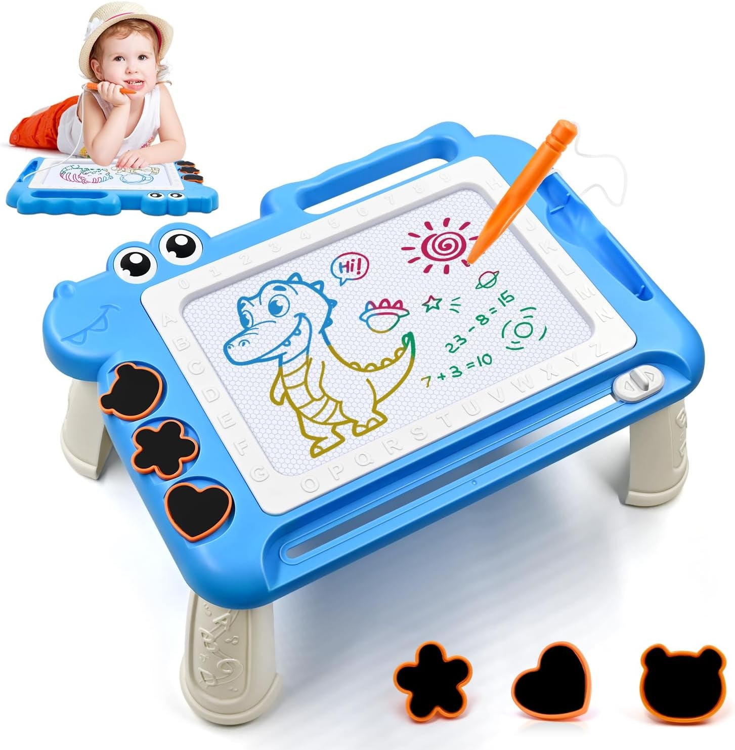 Tablette Dessin Enfant Avec 4 Jambes Jouets Pour Bebe 3 4 5 Ans，Educatif Ardoise Magique Jeux Pour Les Garçons Et Filles Cadeau，Jouets Montessori Pour Enfants 3-8 Ans (Bleu