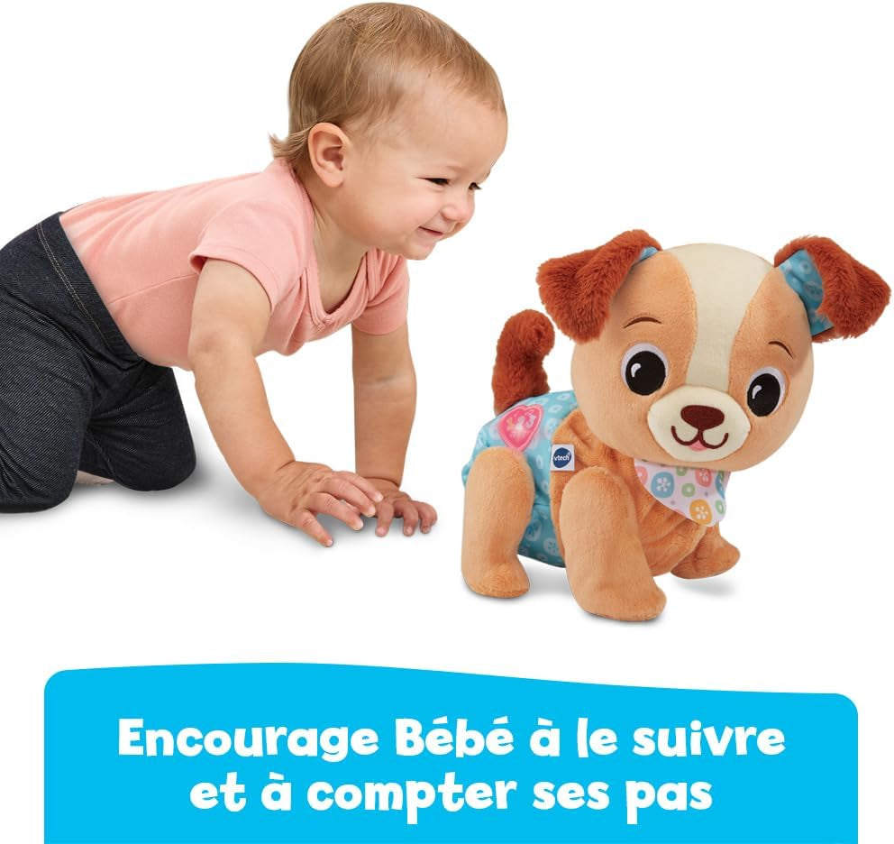 - Toutou 1,2,3 Suis-Moi - Peluche Interactive Câlin, Chien Qui Marche Et Aboie - Éveil Bébé Sensoriel - Jouet Musical - Cadeau Bébé Dès 9 Mois - Contenu En Français