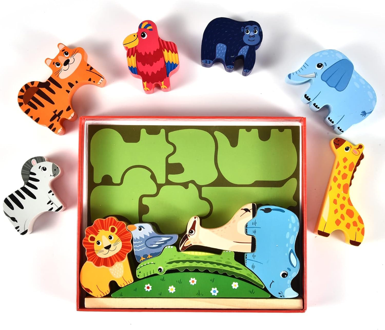 Jouet À Empiler En Bois Animaux Bloc De Bois Blocs De Construction D'Empilage De L'Équilibre Jeux Montessori Jouets Éducatifs Pour Enfants Bébé 2 3 4 Ans