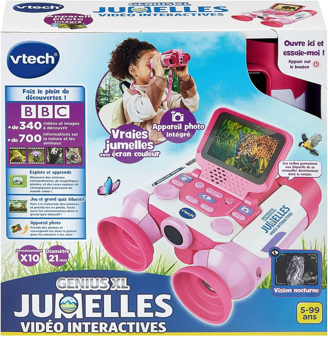 - Genius XL Jumelles Vidéo Interactives - Paire De Jumelles Enfant 10X21 Rose Avec Écran Couleur, Appareil Photo, Images De La BBC - Jeu Éducatif - Cadeau Enfant Dès 5 Ans - Contenu En Français